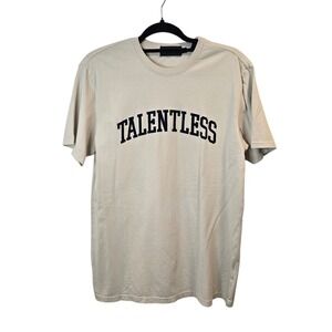 TALENTLESS Graphic T Shirt Beige Arch Logo Cotton Short Sleeve Women's Medium M